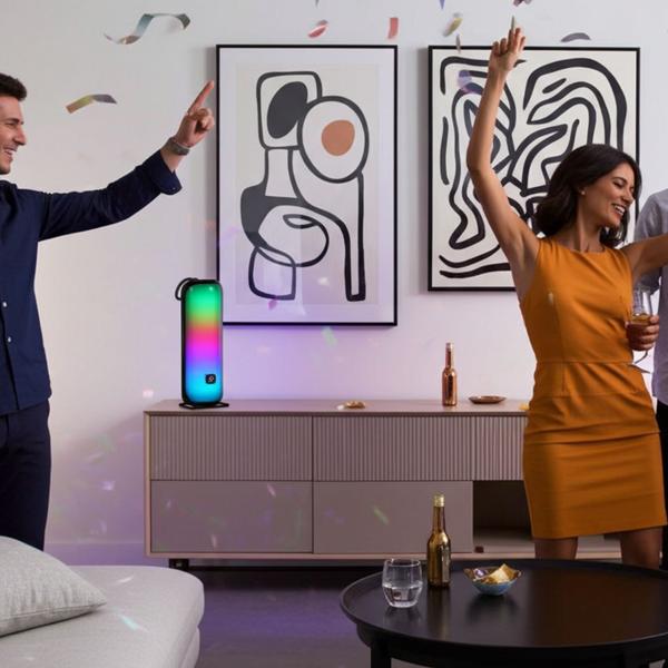 Potente altoparlante party Bluetooth 5.3 – Boombox mobile con suono potente, radio FM, USB/microSD e spettacolo di luci colorate per feste e uso all‘aperto