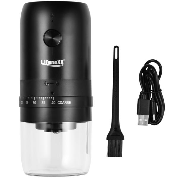 Mobile Elektrische Kaffeemühle – Konisches Keramik Mahlwerk, präzise einstellbar für den perfekten Espresso - Kabellos, USB-C Akku-Betrieb