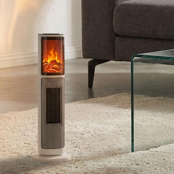 Keramik Heizlüfter 2000W mit Kamin Optik: Elektro Turm Heizer mit 8h Timer, Oszillation, Fernbedienung, ideal für Wohnzimmer & Büro - Sicher & Sparsam