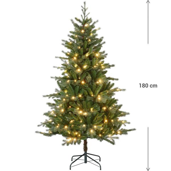 Albero di Natale LED Premium, albero artificiale 180 cm, voluminoso e densamente illuminato - Albero con 210 luci, pieghevole, decorazione festiva per interni