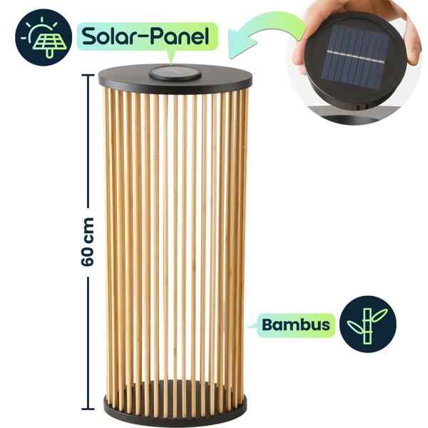 4er-Set Stilvolle Solar-Laterne aus Bambus 60cm – Warmweisse LED Gartenleuchte, die perfekte wetterfeste Aussen-Deko für Ihre Terrasse & Garten