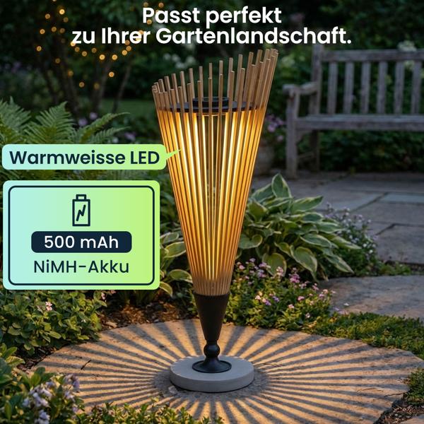 4er-Set Dekorative Solar-Laterne 60cm aus Bambus: Moderne Solarleuchte für den Garten mit stimmungsvollem Licht, wetterfest IP44