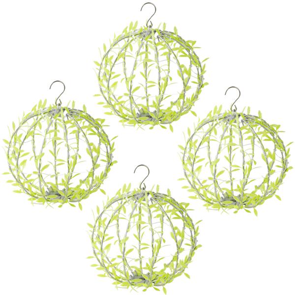 4er-Set Solar Leuchtkugel im Blätterdesign - Ø20cm Gartenkugel mit 72 warmweissen LEDs - IP44 Aussenleuchte inkl. Erdspiess, S-Haken und Solarpanel