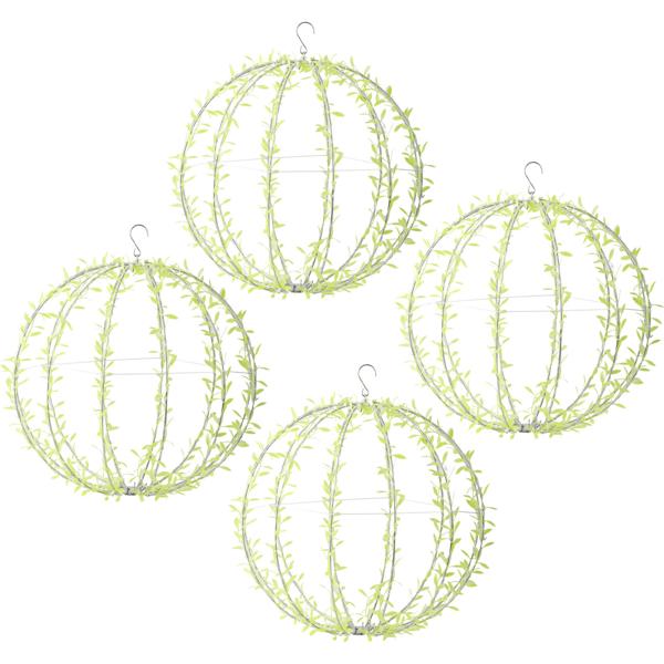 Set of 4 solar light globes in leaf design – Ø40 cm garden globe with 144 warm white LEDs – IP44 outdoor light incl. ground spike, S-hook and solar panel