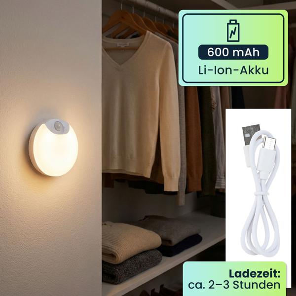 4er-Set LED Schrankleuchte mit Bewegungssensor – Wiederaufladbares Nachtlicht, Magnetisch & Kabellos – Ideal als Treppenlicht & für Kleiderschrank