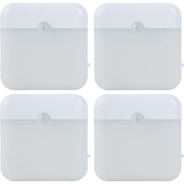 4er-Set LED Nachtlicht, Bewegungssensor: Akku Schrankleuchte, USB aufladbar, selbstklebend & magnetisch – Ideal als Treppenlicht & für Kleiderschrank