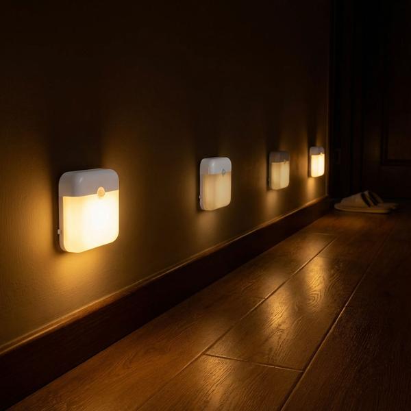 4er-Set LED Nachtlicht, Bewegungssensor: Akku Schrankleuchte, USB aufladbar, selbstklebend & magnetisch – Ideal als Treppenlicht & für Kleiderschrank