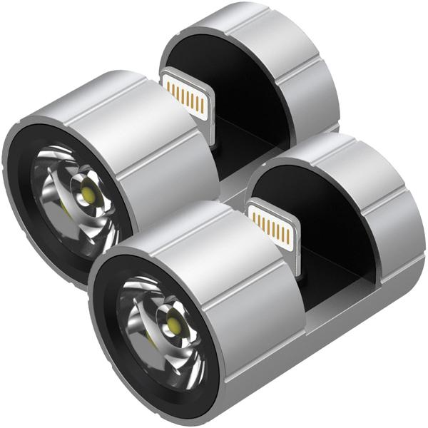 Set of 2 compact smartphone plug-in flashlights, Lightning, 280 lm: bright LED phone light for on the go, outdoors, emergencies & everyday use