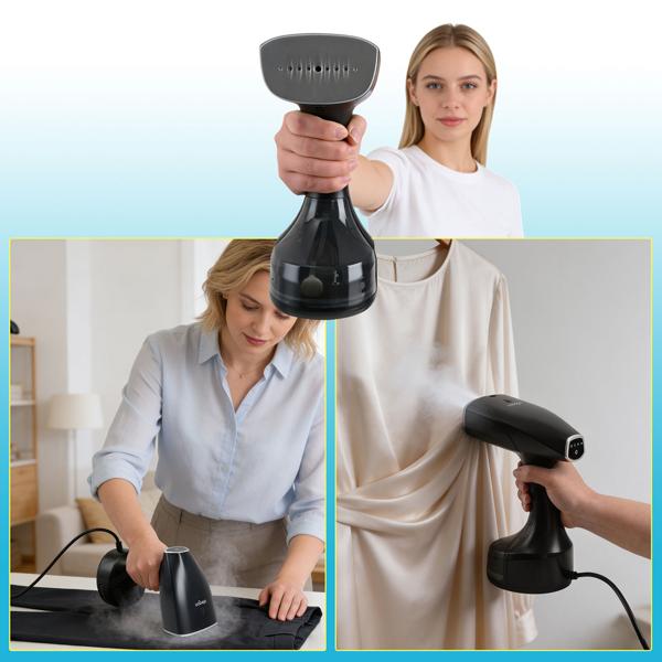 Handheld garment steamer with 1900 W, 300 ml water tank, 30 g/min steam, 3 levels, including 2 attachments & glove, steam brush