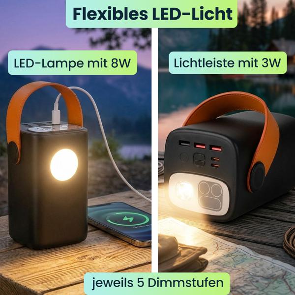 Starke Powerbank 60000mAh, 100W, USB-C PD Externer Akku: Mobiles Ladegerät mit LED Lampe für Laptop, Notebook, Smartphone - Schnelles Laden