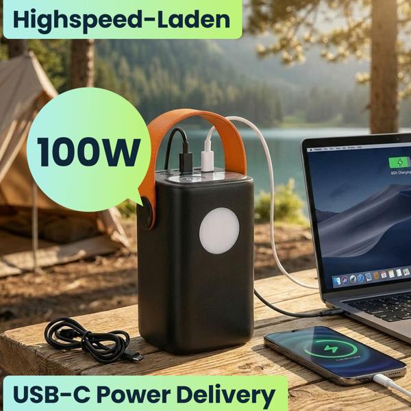Starke Powerbank 60000mAh, 100W, USB-C PD Externer Akku: Mobiles Ladegerät mit LED Lampe für Laptop, Notebook, Smartphone - Schnelles Laden