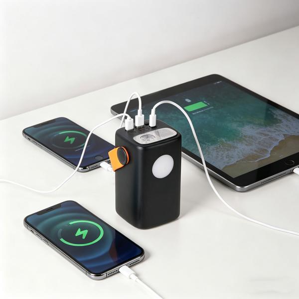 Powerful power bank 60,000 mAh, 100 W, USB‑C PD external battery: mobile charger with LED lamp for laptop, notebook, smartphone – fast charging