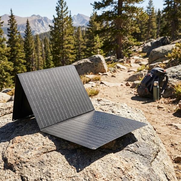 Panneau solaire pliable 60W monocristallin – chargeur solaire portable IP65 avec fiche compatible MC4, adaptateur DC, œillets et mousquetons pour le camping