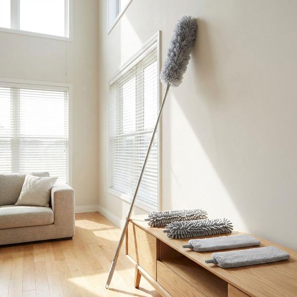 Profi 5in1 Staubwedel Set mit Teleskopstange 210cm ausziehbar, biegsame Mikrofaser Staubwischer für Deckenventilatoren, Möbel & hohe Ecken