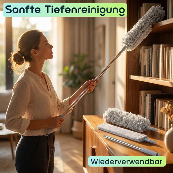 Profi 5in1 Staubwedel Set mit Teleskopstange 210cm ausziehbar, biegsame Mikrofaser Staubwischer für Deckenventilatoren, Möbel & hohe Ecken