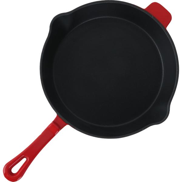 Gusseisen Pfanne Rot Ø 26,3 cm mit Ausgiesser, hochwertige Bratpfanne aus Guss für Induktion, Grillpfanne emailliert für Fleisch und Gemüse, 26 cm