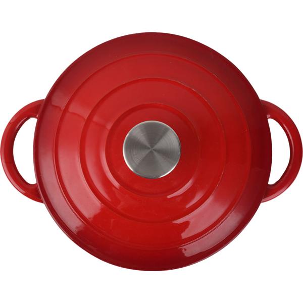 Gusseisen Topf mit Deckel 22cm Rund, Emaillierter Schmortopf 2,2L Rot, Bräter für alle Herdarten wie Induktion, Backofenfestes Kochgeschirr Profi
