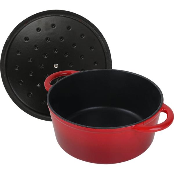 Gusseisen Topf mit Deckel 22cm Rund, Emaillierter Schmortopf 2,2L Rot, Bräter für alle Herdarten wie Induktion, Backofenfestes Kochgeschirr Profi