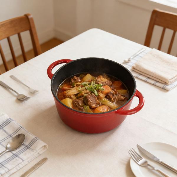 Gusseisen Topf mit Deckel 22cm Rund, Emaillierter Schmortopf 2,2L Rot, Bräter für alle Herdarten wie Induktion, Backofenfestes Kochgeschirr Profi