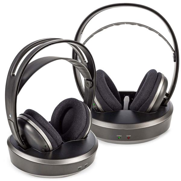 2er-Set Kabelloser Funk Stereo Fernsehkopfhörer, 100 m Reichweite, TV-Headphones mit Ladestation, Verstellbarer Kopfbügel, gepolsterte Ohrmuscheln