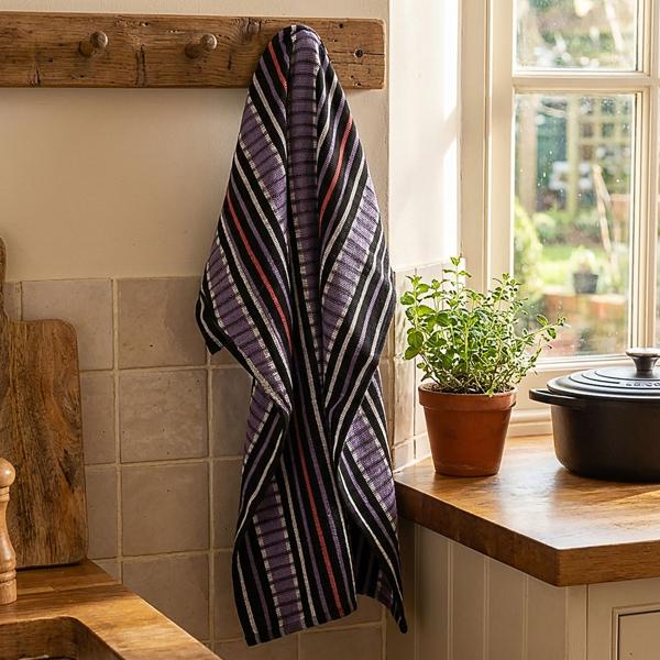 Grubentuch 100% cotton: Highly absorbent dish towel & multipurpose towel, purple-black - Robust drying towel for home & catering