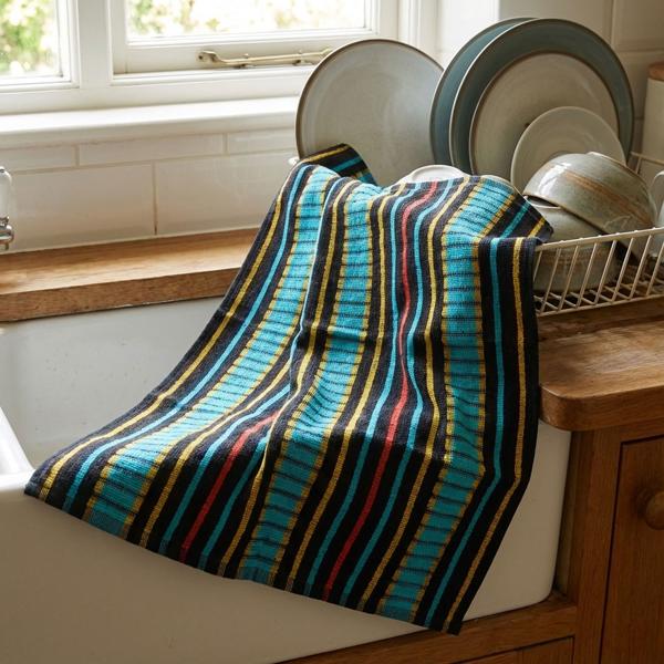 Grubentuch 100% cotton: Absorbent dish towel & multipurpose cloth, turquoise-black - Robust drying towel for home & food service