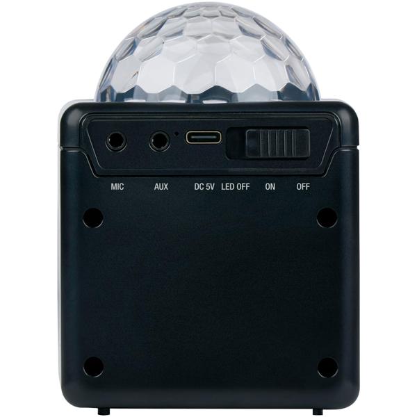 Compact, powerful Bluetooth 5.4 party speaker with disco ball light show – mic, Aux, USB-C – ideal for home, parties and events