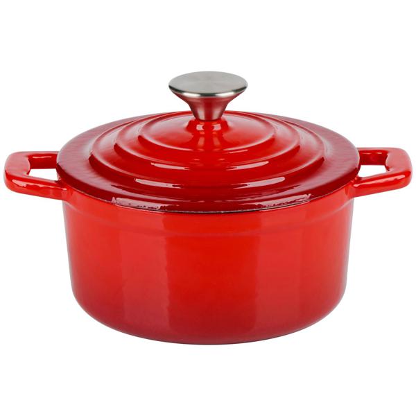 Premium cast-iron casserole Ø15cm Red – enameled Dutch oven: perfect heat distribution, for sauces, stews, soups & more, dishwasher-safe