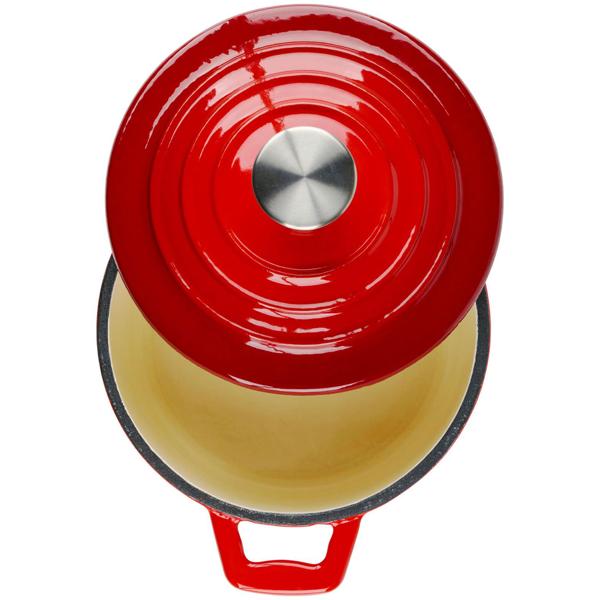 Premium cast-iron casserole Ø15cm Red – enameled Dutch oven: perfect heat distribution, for sauces, stews, soups & more, dishwasher-safe