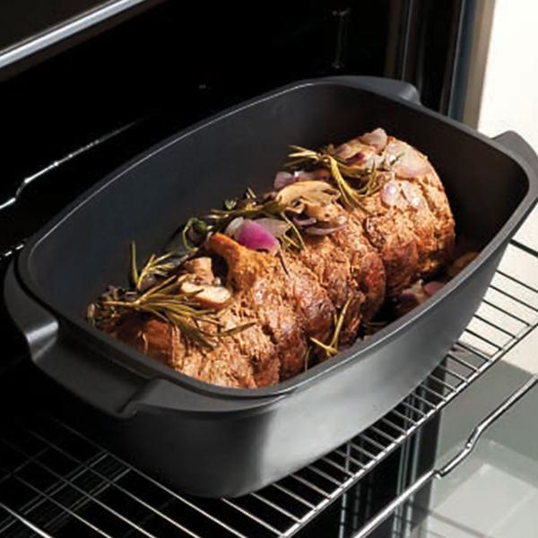 Aromabräter 5.5L – Premium Schmorbräter mit Glasdeckel & Aroma-Knopf. Perfekt für Ofen, Braten, Geflügel, Aufläufe. Spülmaschinenfest, antihaft