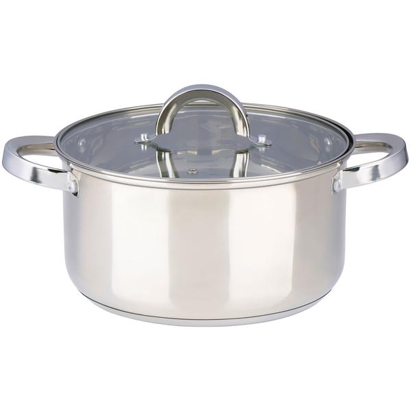 Professional 7-piece stainless steel pot set with glass lid – high-quality cooking pot set for induction & hob – gloss finish & rounded handles