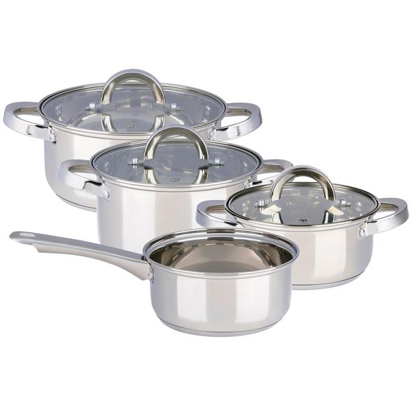 Professional 7-piece stainless steel pot set with glass lid – high-quality cooking pot set for induction & hob – gloss finish & rounded handles