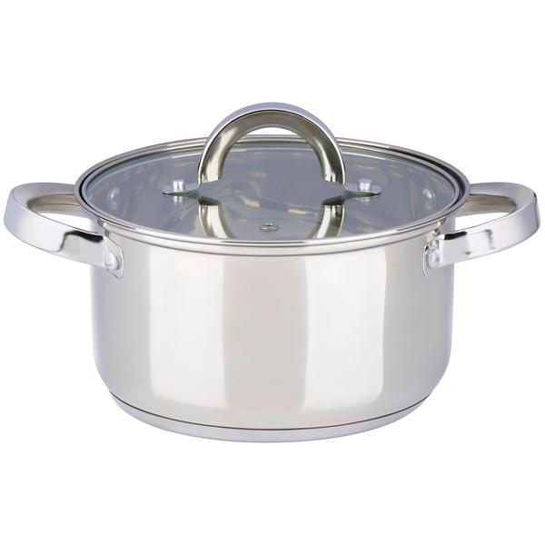 Professional 7-piece stainless steel pot set with glass lid – high-quality cooking pot set for induction & hob – gloss finish & rounded handles