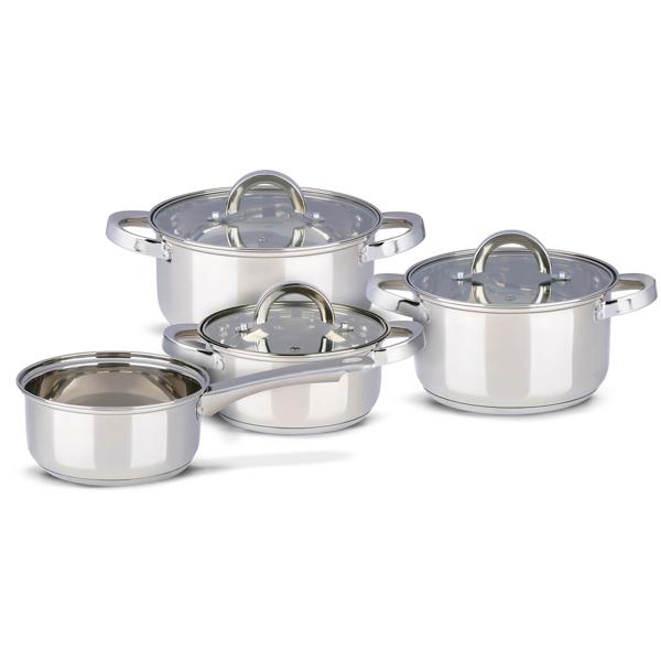 Professional 7-piece stainless steel pot set with glass lid – high-quality cooking pot set for induction & hob – gloss finish & rounded handles