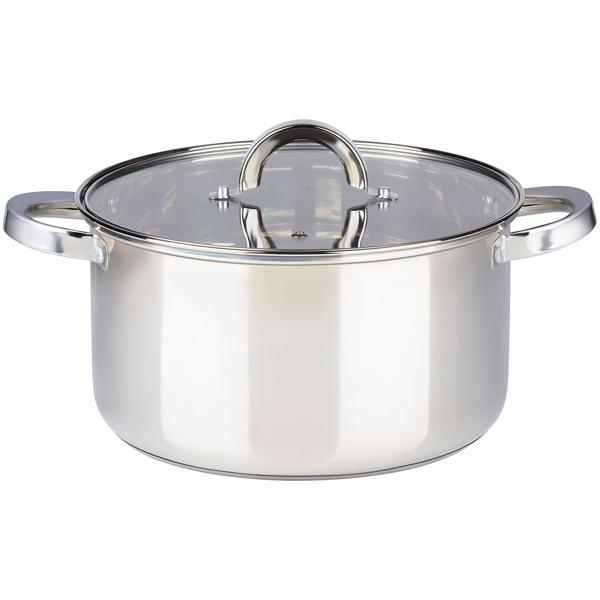 Professional 7-piece stainless steel pot set with glass lid – high-quality cooking pot set for induction & hob – gloss finish & rounded handles