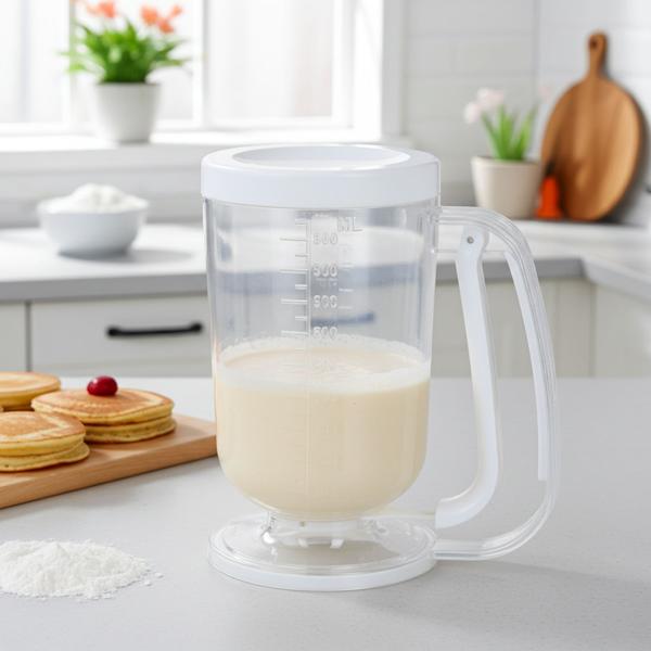 Handy 900ml batter dispenser with measuring scale: precise batter doser for pancakes, waffles, muffins, cupcakes & more - for clean results