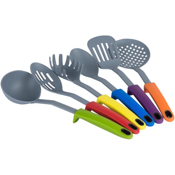 Praktisches Küchenhelfer Set 7-teilig: 6 Küchenwerkzeuge mit stabilem Drehständer, Spülmaschinenfestes Küchenutensil-Set, ergonomische Griffe für Kochen 