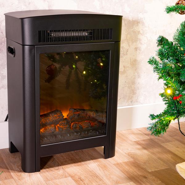 Cheminée électrique 1800W - Appareil de chauffage avec effet flamme LED réaliste : avec thermostat, protection contre la surchauffe et télécommande pour une chaleur cosy