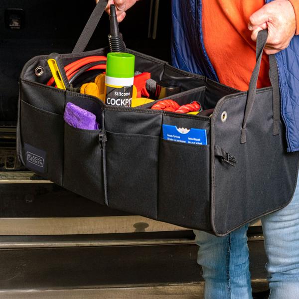 Pratico organizer per bagagliaio auto, robusta scatola di trasporto con maniglia - Perfetto per shopping, sport, attrezzi, kit di emergenza e molto altro