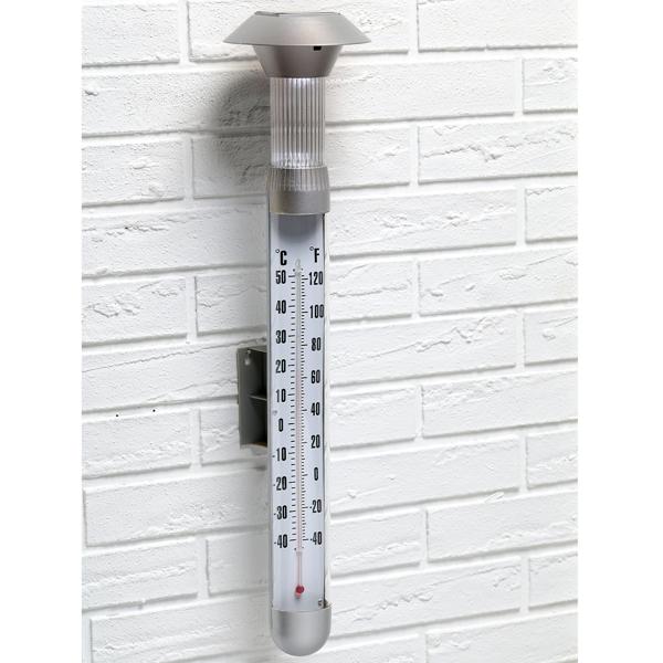 Solar 2-in-1 Thermometer & Leuchte 6-8h Kaltweiss - Dekoratives Erdspiess & Wand-Licht für Terrasse, Balkon & Garten – Beleuchtung & Temperaturanzeige