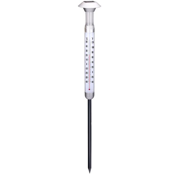 Solar 2-in-1 Thermometer & Leuchte 6-8h Kaltweiss - Dekoratives Erdspiess & Wand-Licht für Terrasse, Balkon & Garten – Beleuchtung & Temperaturanzeige