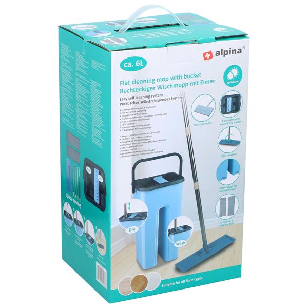 Floor mop set: 6 L bucket with 2 compartments & 360° mop, incl. 2x microfibre replacement pad – wet & dry cleaning for all floor types – space-saving