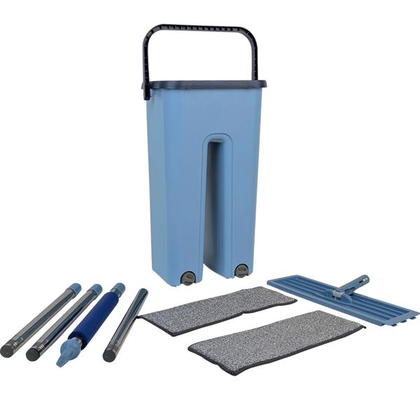 Bodenwischer Set: Eimer 6L mit 2 Fächern & Wischmopp 360°, inkl. 2x Mikrofaser Ersatzbezug - Nass & Trocken Reinigung aller Boden-Typen - Platzsparend