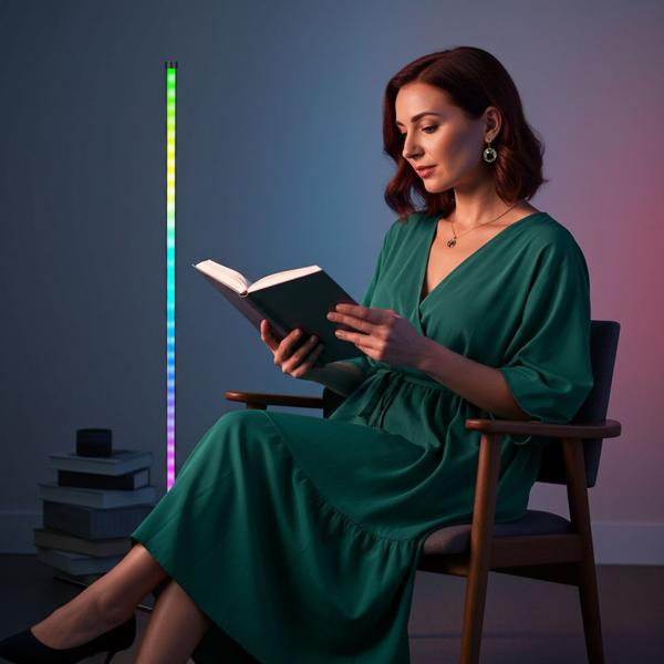 RGB Ecklampe mit dynamischem Musik-Sensor, warmweiss & farbig, 140cm Stehleuchte, Steuerung per Fernbedienung. Perfekt für Wohnzimmer & Gaming