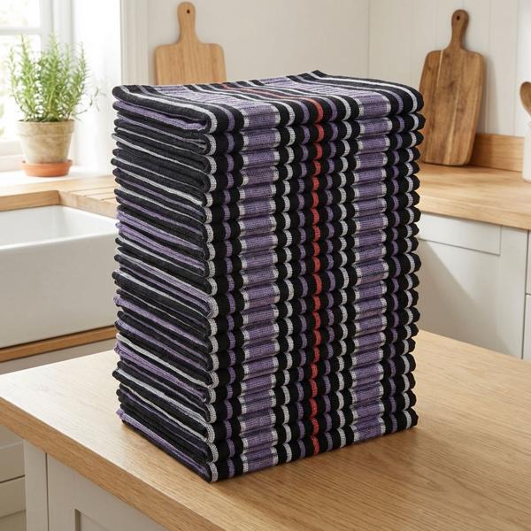 20-piece set Grubentuch 100% cotton: absorbent dish towel & multipurpose cloth, purple-black - robust drying towel for home & food service