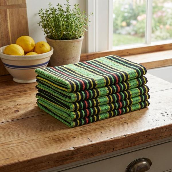5-pack Grubentuch 100% cotton: Absorbent dish towel & multipurpose cloth, green-black - Robust drying towel for home & hospitality