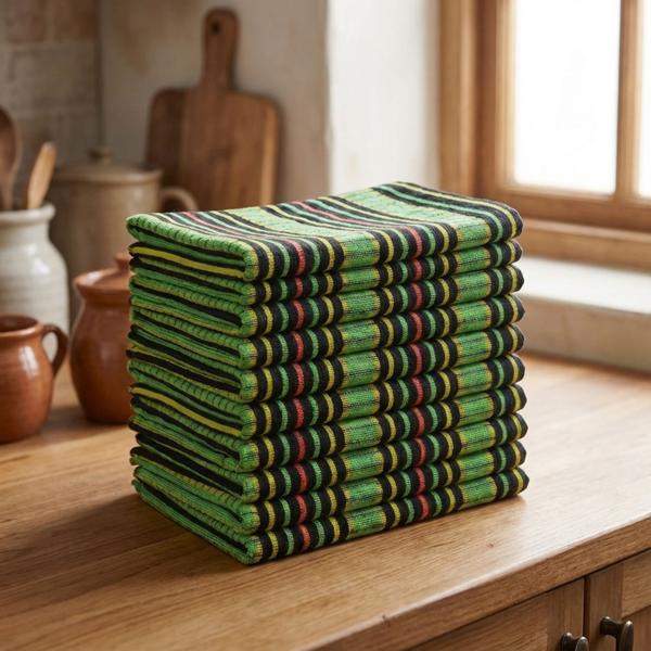 10-piece Grubentuch set 100% cotton: Absorbent dish towel & multipurpose cloth, green-black - Robust drying towel for home & food service