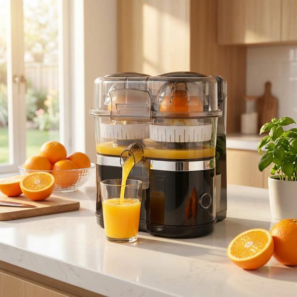 Doppio estrattore a batteria cordless 120W: Spremiagrumi e spremifrutta USB‑C mobile | Efficiente e compatto per succhi freschi e smoothie To Go