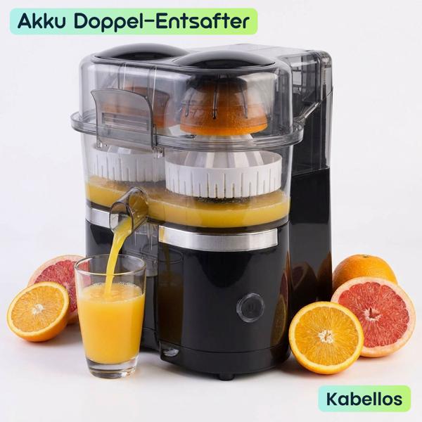 Kabelloser Akku Doppel-Entsafter 120W: Mobile USB-C Saftpresse & Zitruspresse | Effizient & Kompakt für frische Säfte & Smoothies To Go