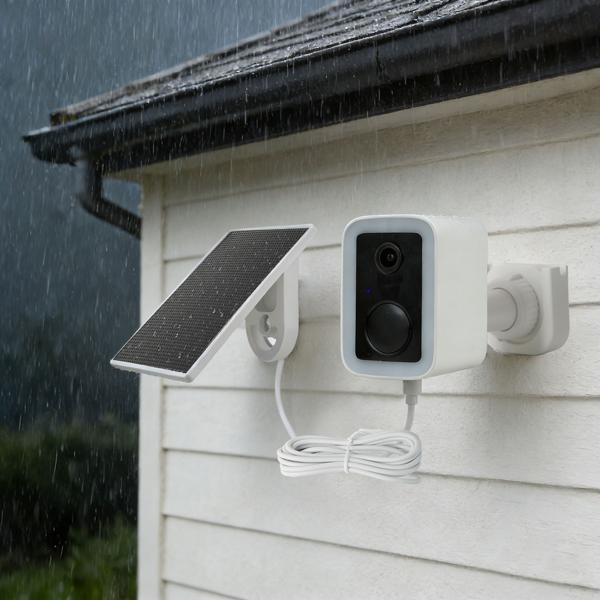 WiFi solar surveillance camera outdoors 3MP, self-sufficient IP66 wireless camera with floodlight, app control, PIR sensor & intercom, white